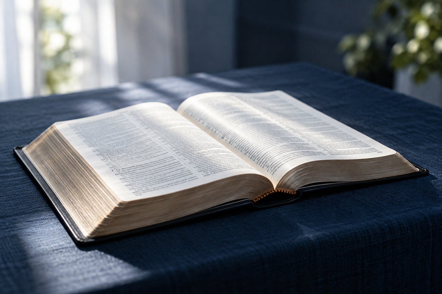 Una Biblia abierta iluminada por luz natural
